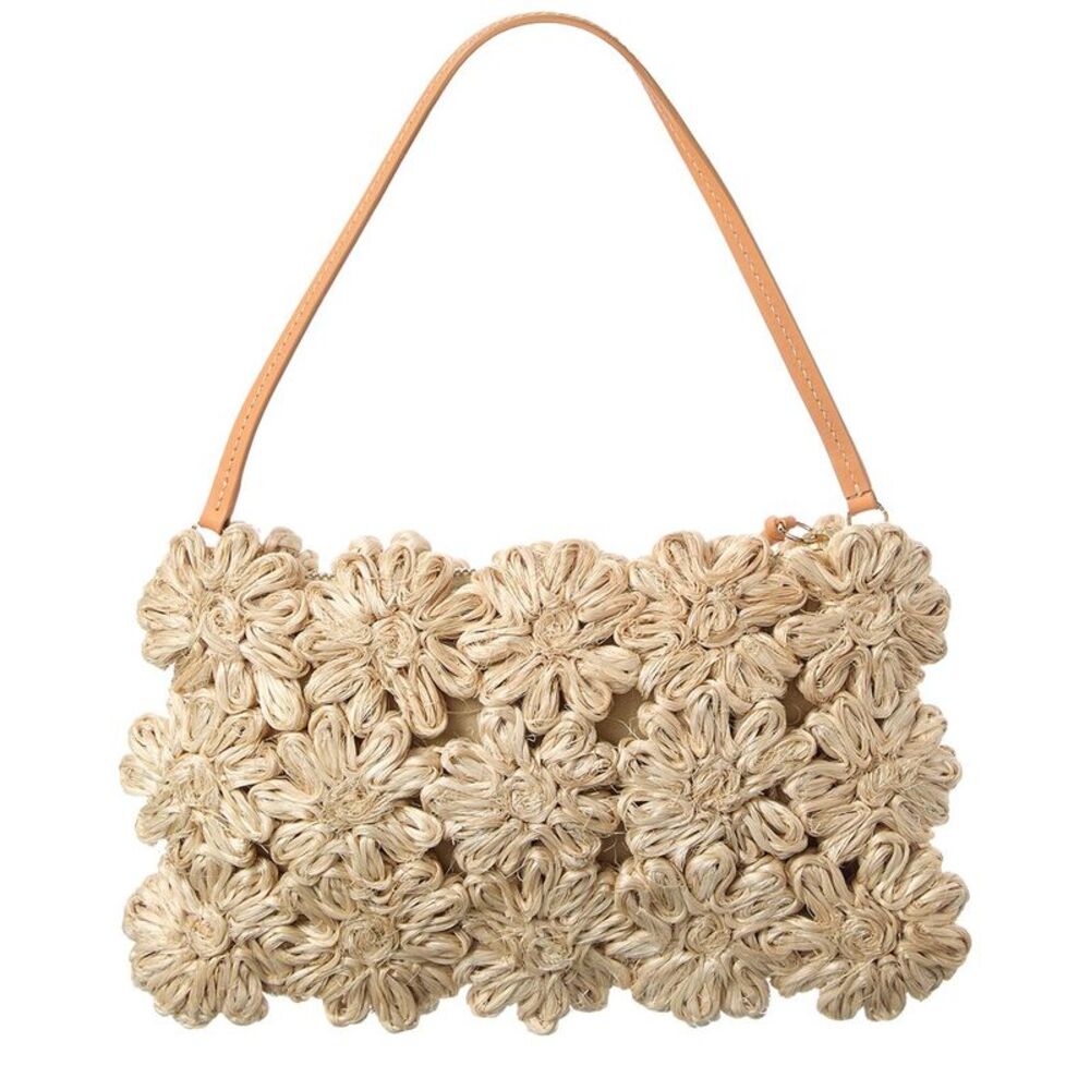 Poolside The Ravello Floral Mini Straw Pouch, Brown - Picture 2 of 4
